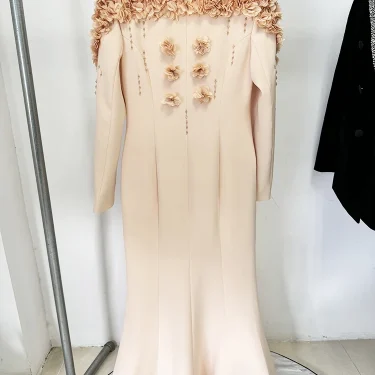 HIGH STREET Newest Fashion 2024 Designer Maxi Dresses Women's Long Sleeve Stunning Flowers Appliques Beaded Long Dress 3