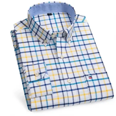 100% Pure Cotton Oxford Shirts for Men Long Sleeve Plaid Shirt Striped Male BusinessTartan Red Shirt Mans Designer Clothes 1