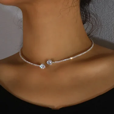 Fashion Rhinestone Heart Collar Choker Necklace For Women Simple Open Collar Golden Necklace For Women Choker Necklace Jewelry 1