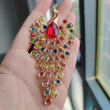Chunky Luxury Creative Colorful Rhinestone Peacock Brooches For Women Men Crystal Bird Animal Clothing Pins Party Jewelry 2