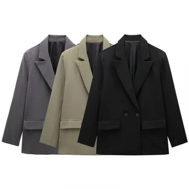 Willshela Women Fashion With Pockets Solid Double Breasted Blazer Vintage Long Sleeves Notched Neck Female Office Lady Outfits 1