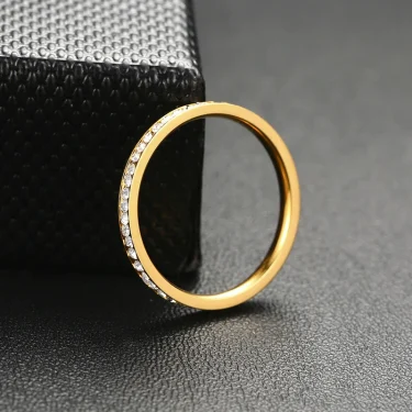 Vnox 2mm Bling CZ Stones Ring for Women Lady Gold Color Stainless Steel Shinny Crystal Finger Band Elegant Jewelry 4