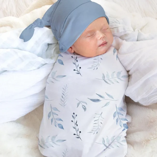 Ylsteed Newborn Photography Wrap with Matching Hat Leaves Printed Stretch Swaddle Infant Photo Shooting Outfits 1
