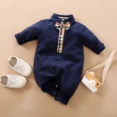 Spring And Autumn Style Boys And Girls Handsome Gentleman Cotton Comfortable Long Sleeve Baby Bodysuit 1
