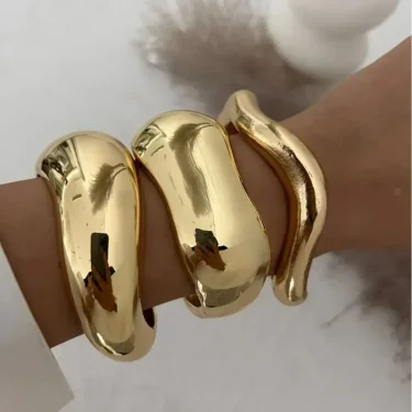Wide Cuff Bangles Punk Gold Silver Color Geometric Metal Large Bangles for Women Bracelets Men Exaggerated Luxury Jewelry 2