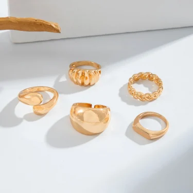 Tocona Fashion Gold Color Chain Pattern Ring Sets for Women Classic Lrregular Rings Jewelry Party 5pc/set кольца 26471 5