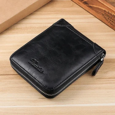 Classic Men Wallet Fashion RFID Blocking Man Leather Wallet Coin Purse Zipper Business Card Holder ID Money Bag Male Short Purse 2