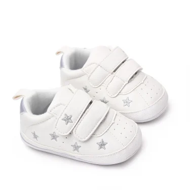 Baby White PU Sneaker Non-slip for Toddler Boys and Girls Cute Embroidery Stars and Hearts 4