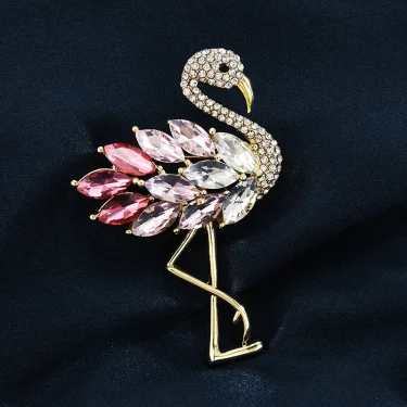 Fashion Classic Inlaid Rhinestone Flamingo Bird Brooches For Women Luxury Design Unisex Metal Animal Brooch Pins Jewelry Gifts 6