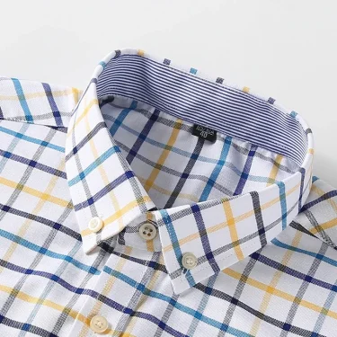 100% Pure Cotton Oxford Shirts for Men Long Sleeve Plaid Shirt Striped Male BusinessTartan Red Shirt Mans Designer Clothes 2