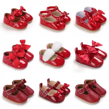 New Fashion Newborn Red Baby Shoes Non-slip Cloth Bottom Shoes For Girls Elegant And Noble Leisure Baby First Walking Shoes 1