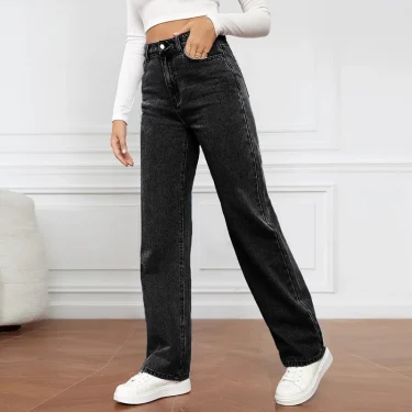 Europe and America New Fashion Washed High-waisted Jeans, Women's Spring and Summer New Straight Pants, Casual Wide-leg Pants 5