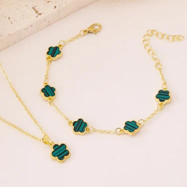 Fashion Luxury Gold Color Flower Leaf Plant Bracelet Set for Women Girl Necklace Wedding Party Adjustable Jewelry gift 2