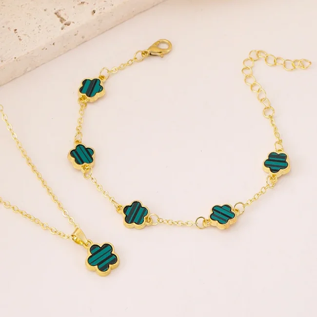Fashion Luxury Gold Color Flower Leaf Plant Bracelet Set for Women Girl Necklace Wedding Party Adjustable Jewelry gift 2