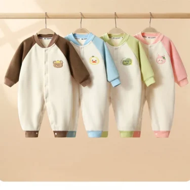 Infant Babys Girls Bodysuits Autumn Winter Spliced Long Sleeve Velvet Newborn Girl Rompers Cartoon Printed 6-24M Girls Jumpsuits 1