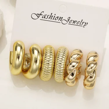 Vintage Chunky Twisted Metal C-Shaped Earring Set For Women Geometry Gold Color Hoop Earrings Hypoallergenic Premium Jewelry 2