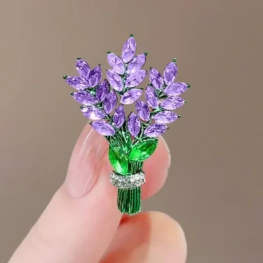 Exquisite Purple Lavender Brooch Women's Brooches Crystal Rhinestone Bouquet Pins Clothing Coat Luxury Jewelry Girl Gift 1