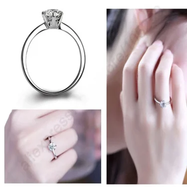 Elegant Classic Real 925 Sterling Silver Finger Rings Jewelry Crystal Cubic Zircons 6 Claws Women Wedding Anillos 6