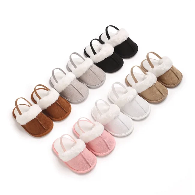 0-1 Years Old Winter Baby Slippers Fluffy Baby Boy Girl Sandals Cute Plush Soft Non-slip Sole Toddler First Toddler Baby Shoes 1