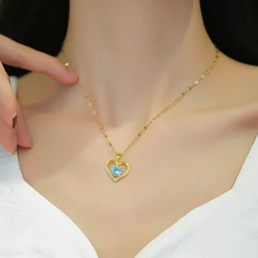 Gorgeous Heart Shape Simple Copper Inlaid Zirconia Pendant Necklace Women Men Fashion Stainless Steel Chain Anniversary Gift 6