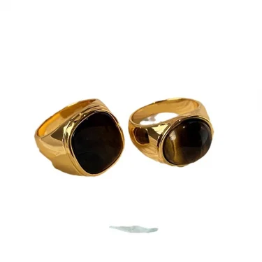 Foxanry Gold Color Tiger's Eye Rings For Women Couples Creative Personality Vintage Simple New Fashion Birthday Jewelry Gifts 2