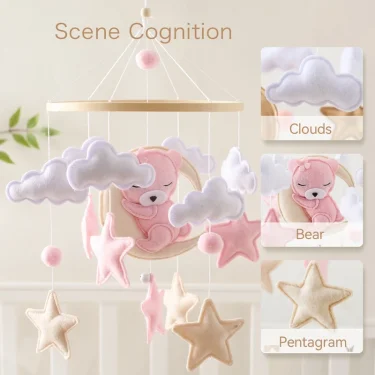Crib Mobile Baby Wooden Bed Bell Baby Rattles Soft Felt Cartoon Bear Toys Hanger Crib Mobile Bed Bell Wood Toy Bracket Kid Gifts 4