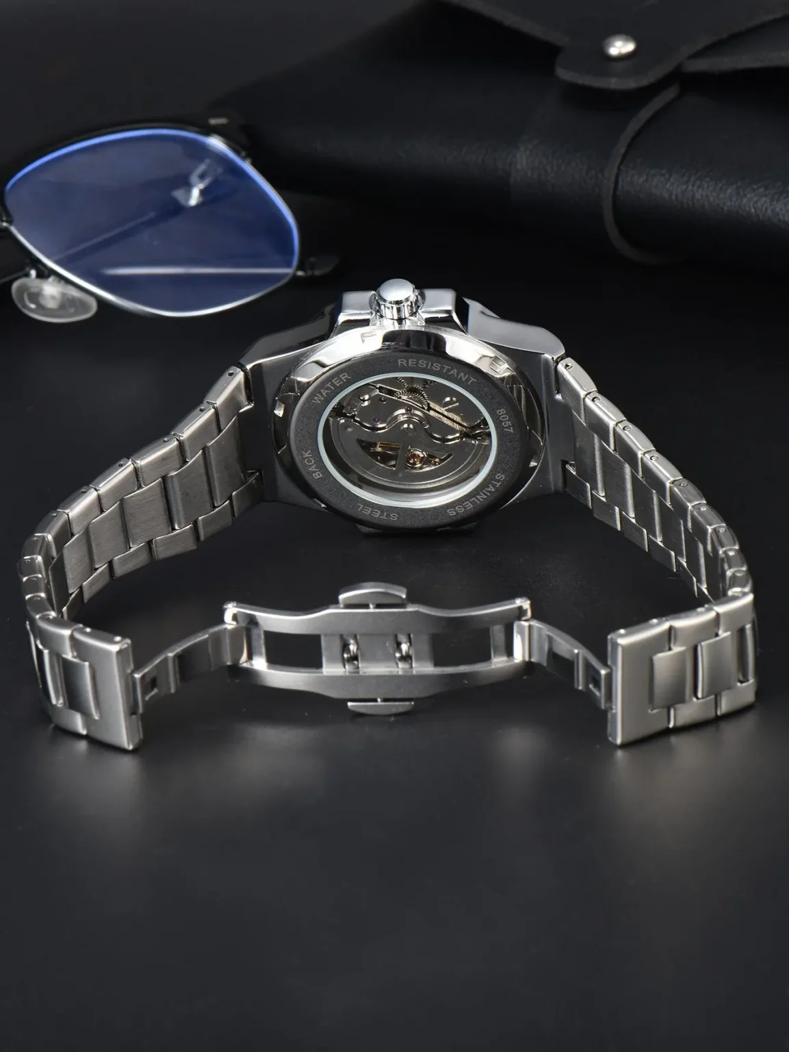 LONGLUX automatic man watch luxury mechanical wristwatches stainless steel skeleton waterproof mens watch men gift 5