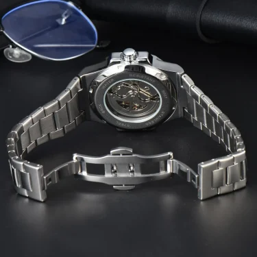 LONGLUX automatic man watch luxury mechanical wristwatches stainless steel skeleton waterproof mens watch men gift 5