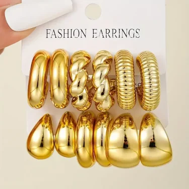 Chic Twisted Metal C-Shaped Earring Set For Women Geometry Glossy Gold Color Hoop Earrings Hypoallergenic Premium Jewelry Gift 1