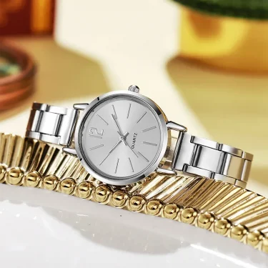 MAYZHISU Women's Wristwatch Simple Round Stainless Ladies Watches Gold Color Bracelet Quartz Watch Fashion Female Clock Gifts 5