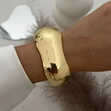 Wide Cuff Bangles Punk Gold Silver Color Geometric Metal Large Bangles for Women Bracelets Men Exaggerated Luxury Jewelry 6