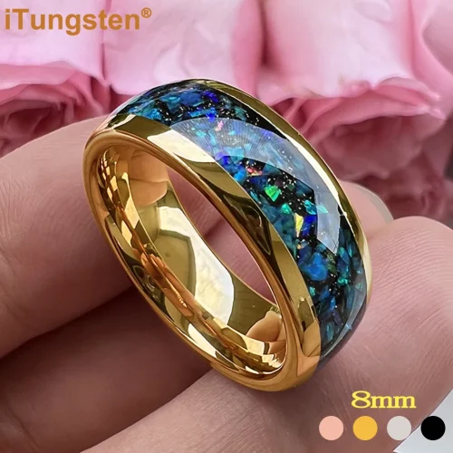 iTungsten 8mm Nice Shiny Galaxy Opal Ring Men Women Tungsten Engagement Wedding Band Domed Polished Comfort Fit 1