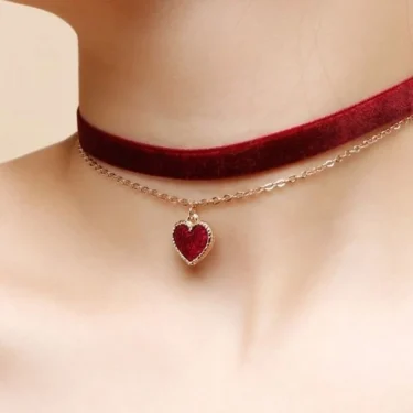 Classic Gothic Tattoo Red Velvet Choker Necklace Red Heart Pendant Necklaces For Women Fashion Jewelry Valentine's Gift N0352 1