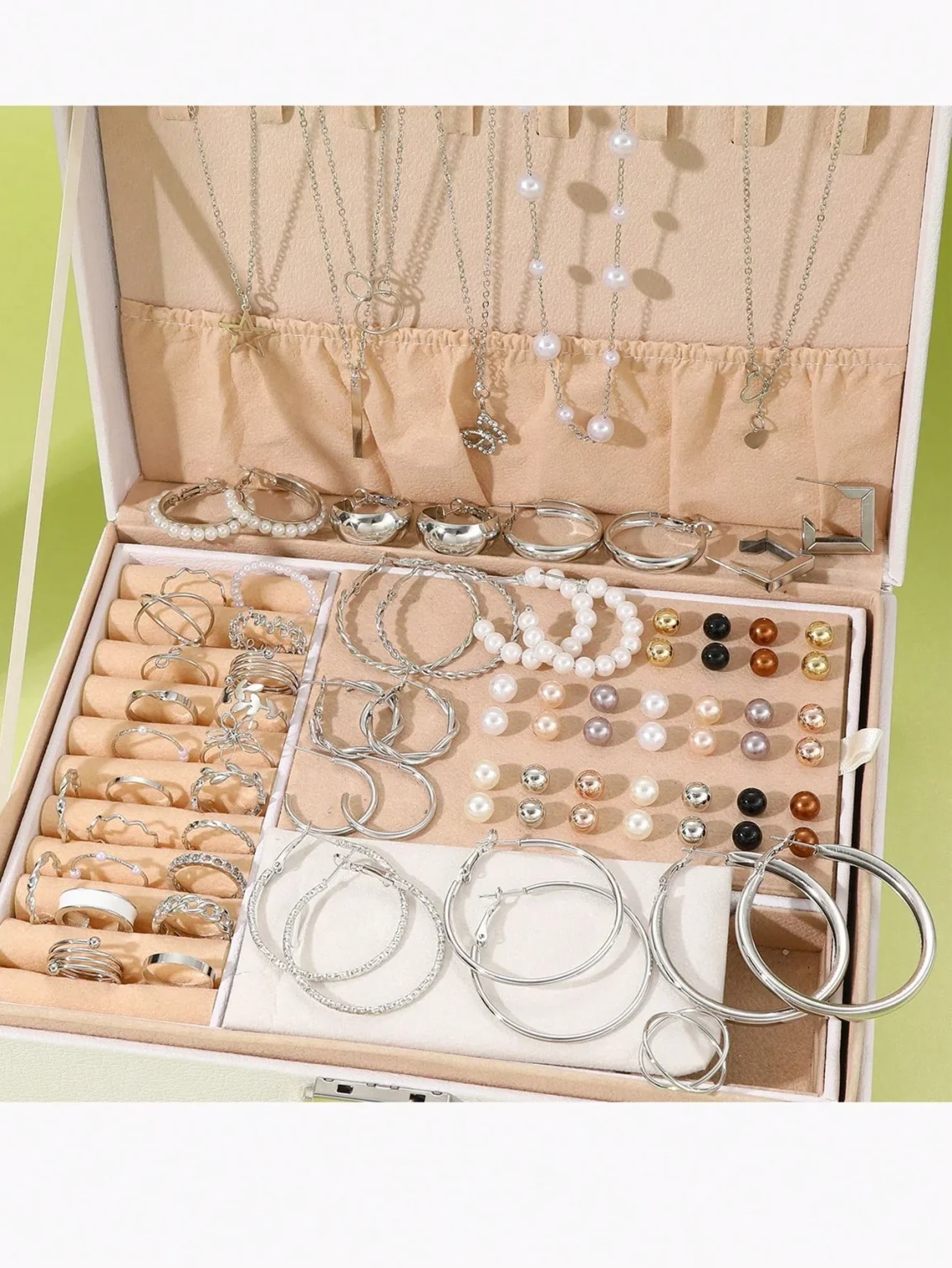 86pcs/Set Elegant Earrings Multi-Layered Necklace Ear Studs Rings 4-In-1 Faux Pearl Jewelry Set For Women Gift (No Box) New 3