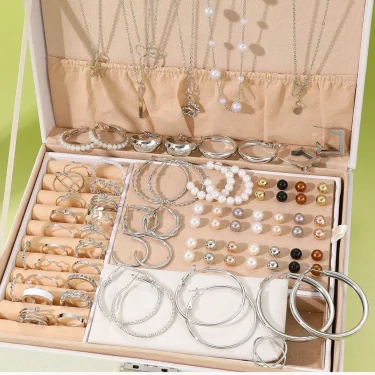 86pcs/Set Elegant Earrings Multi-Layered Necklace Ear Studs Rings 4-In-1 Faux Pearl Jewelry Set For Women Gift (No Box) New 3