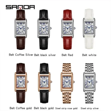 SANDA 1116 Quartz Watch Women Elegant Design Watches Rectangle Dial Waterproof Steel Leather Business Ladies Wristwatches Gift 6