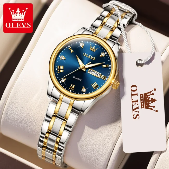 OLEVS Hot Classic Quartz Watch for Women Elegant Dress Luminous Waterproof Week Date Clock Stainless Steel Ladies Wrist watch 2