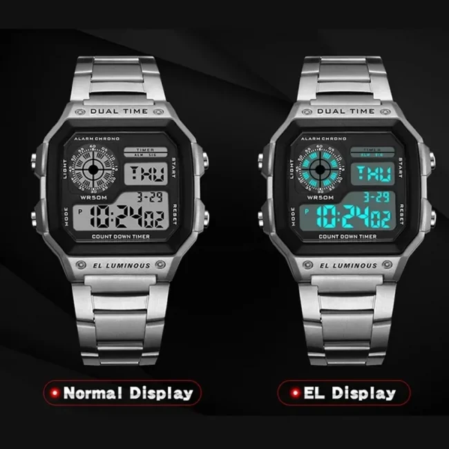 Digital Watch Men's Watch Stainless Steel Strap Countdown Sport Watches Waterproof Led Electronic Wristwatch for Men Gift 5