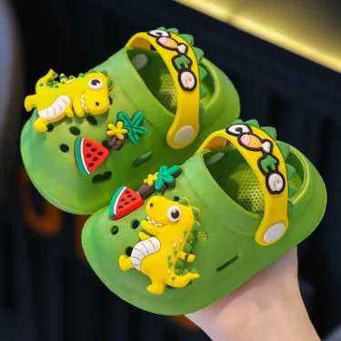 Summer Childrens Slippers Hole Kids Sandals Soft Anti-Skid Cartoon Dinosaur DIY Design Indoor Anti-Slip Boys Girls Beach Shoes 1
