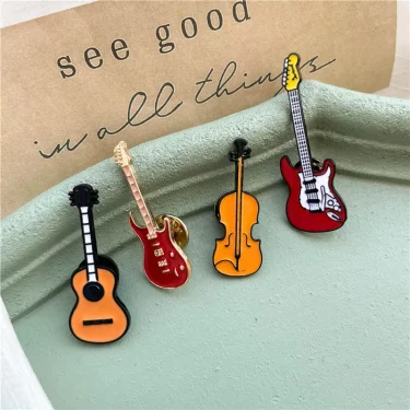 Creative Musical Instrument Enamel Brooch Rock Orchestra Violin Guitar Bass Badge Clothes Lapel Pins Kids Gifts Jewelry 4