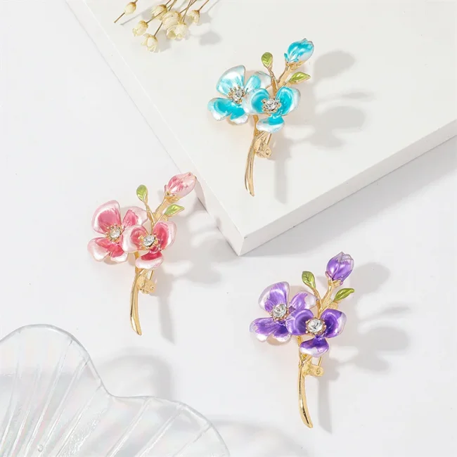 Shiny Crystal Zircon Flower Pearl Brooch For Women Pink Purple Peach Blossom Red Rose Rhinestone Corsage Pins Party Jewelry Gift 6