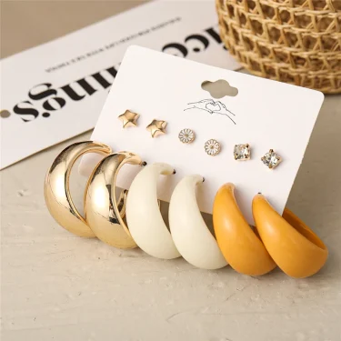 Trendy Exquisite Pearl Metal Earrings Set For Women Geometric Circle Dangle Drop Earrings Acrylic Set of Earrings Jewelry 1