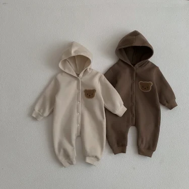 Ready Stock Newborn Baby Clothes Winter Baby Jumpsuit Bear Cute Hooded Baby Bodysuit Warm 0-2 Years Old 6