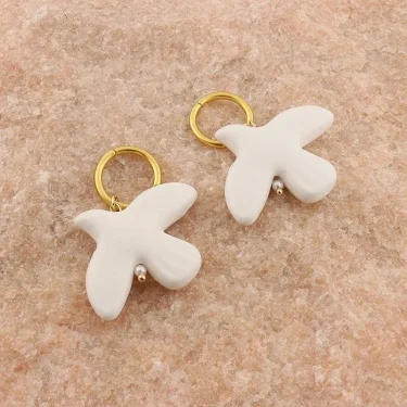 Fashion White Peace Dove Pendant Necklace Earrings for Women Vintage Metal Geometric Round Ear Hoop Jewelry Gift 4