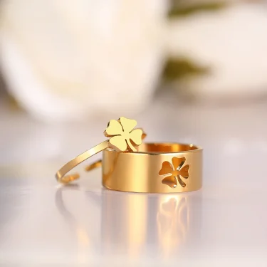 Stainless Steel Rings Trendy Vintage Clover Fashion Adjustable Couple Ring For Women Jewelry Wedding Eachother Gifts 2Pcs/set 3