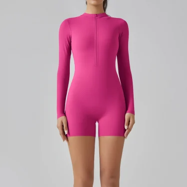 Zipper Tracksuit Set Women Yoga Jumpsuit Stand Collar Half Long Sleeved High Waist Butt Lift Fitness Sports Bodysuit Leggings 2