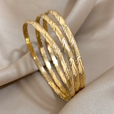 3Pcs/set Gold Color Plain Circle Bracelets Stainless Steel Bangle for Women Cuff Wristband Stackable Waterproof Jewelry Gifts 1