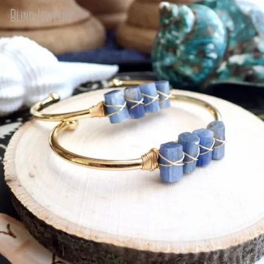 10pcs Gold Color Stainless Steel Open Bangle Blue Kyanite Cuff Bracelet Women Natural Stone Jewelry Bijoux Bridesmaid Wristband 4