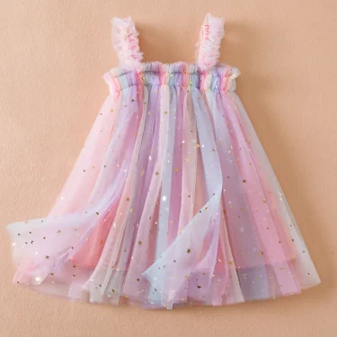 Sweet Girls Summer Flying Sleeve Bow Sequin Dress 2-6Y Kids Birthday Party Pink Fluffy A-line Princess Dress for Cute Baby Girl 5