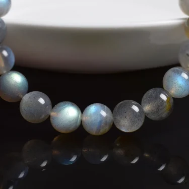 Natural Grey Labradorite Bracelets Flash Smooth Spectrolite Moonstone Round Elastic Beads Bracelet Genuine Natural Stone Jewelry 5